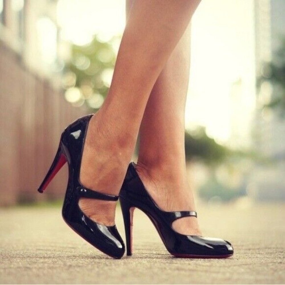 CHRISTIAN LOUBOUTIN Patent Charleen Mary Jane 100mm Black Leather Pumps 37.5